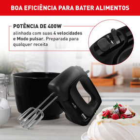 Batedeira Arno Mini Chef Portátil 400W Compacta com 4 velocidades e Função Pulsar HM01