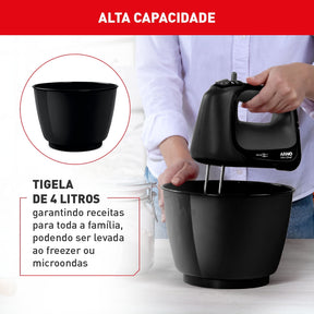 Batedeira Arno Mini Chef Portátil 400W Compacta com 4 velocidades e Função Pulsar HM01