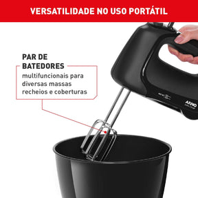Batedeira Arno Mini Chef Portátil 400W Compacta com 4 velocidades e Função Pulsar HM01
