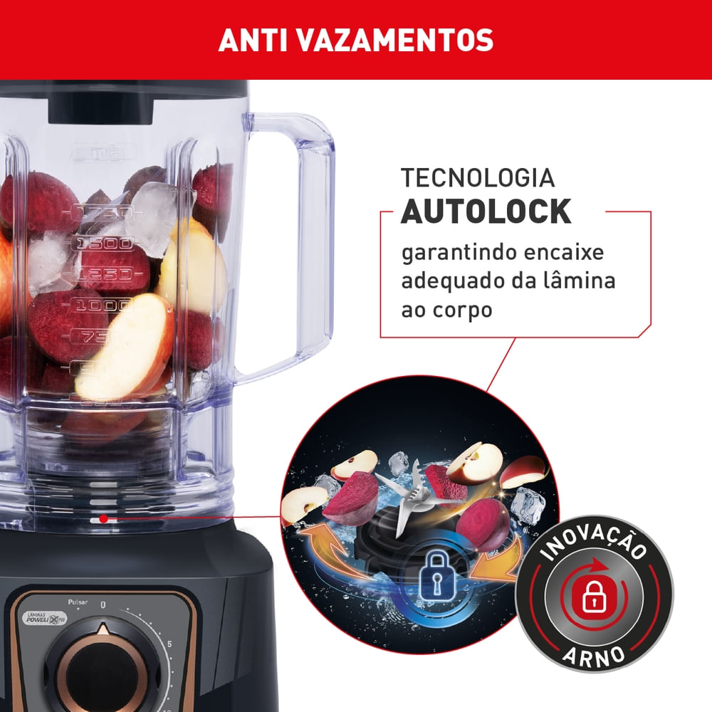 Liquidificador Arno Power Max Autolock 1400W Cinza Chumbo LN81