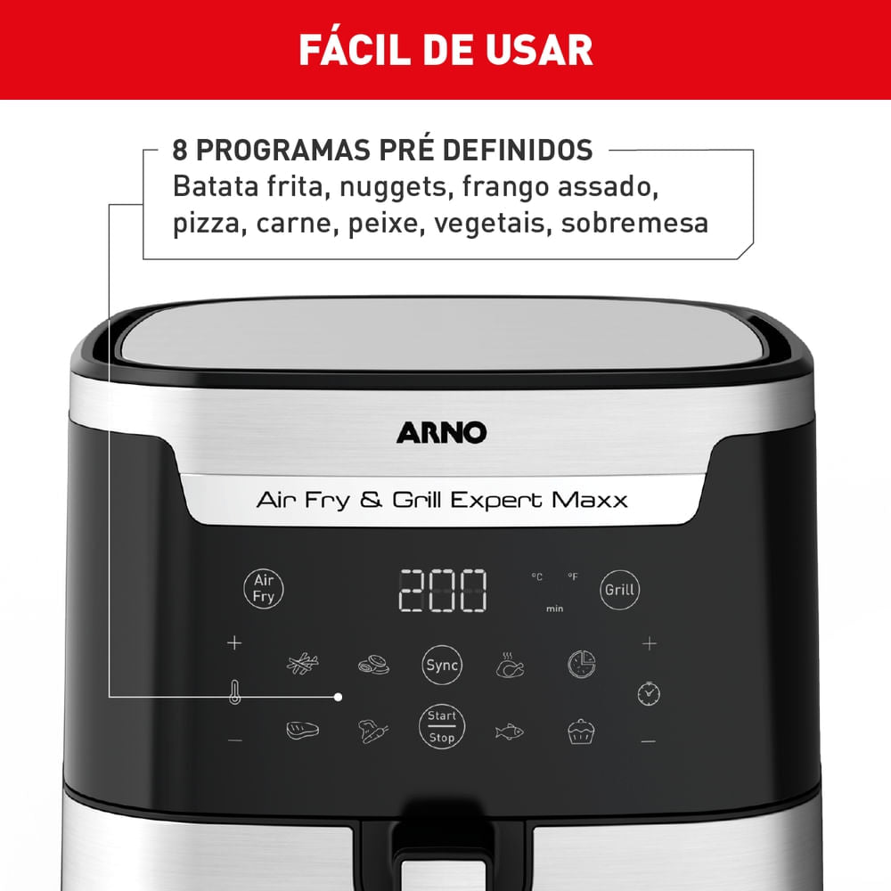 Fritadeira Air Fryer Arno Airfry & Grill Expert 6,5L Inox AFD6