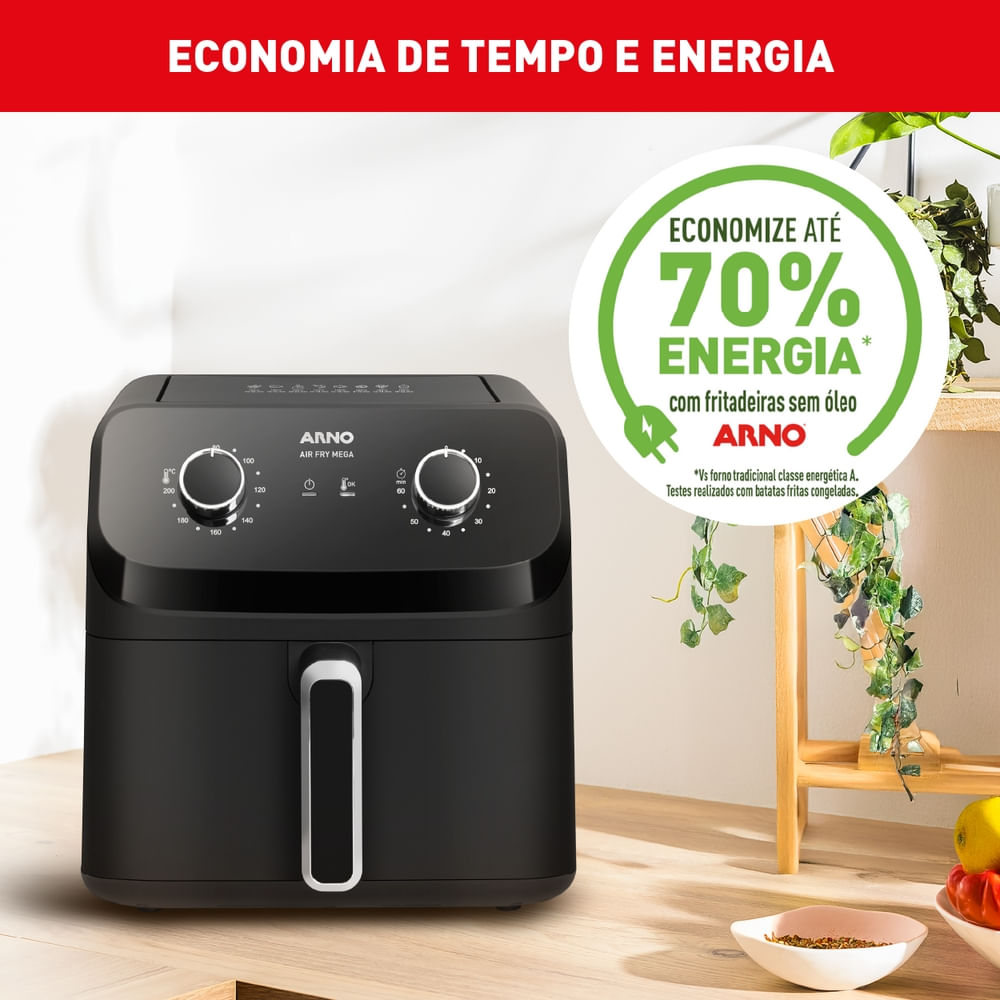 Fritadeira Air Fryer Arno Mega Mecânica 7,5L Preta AFM7