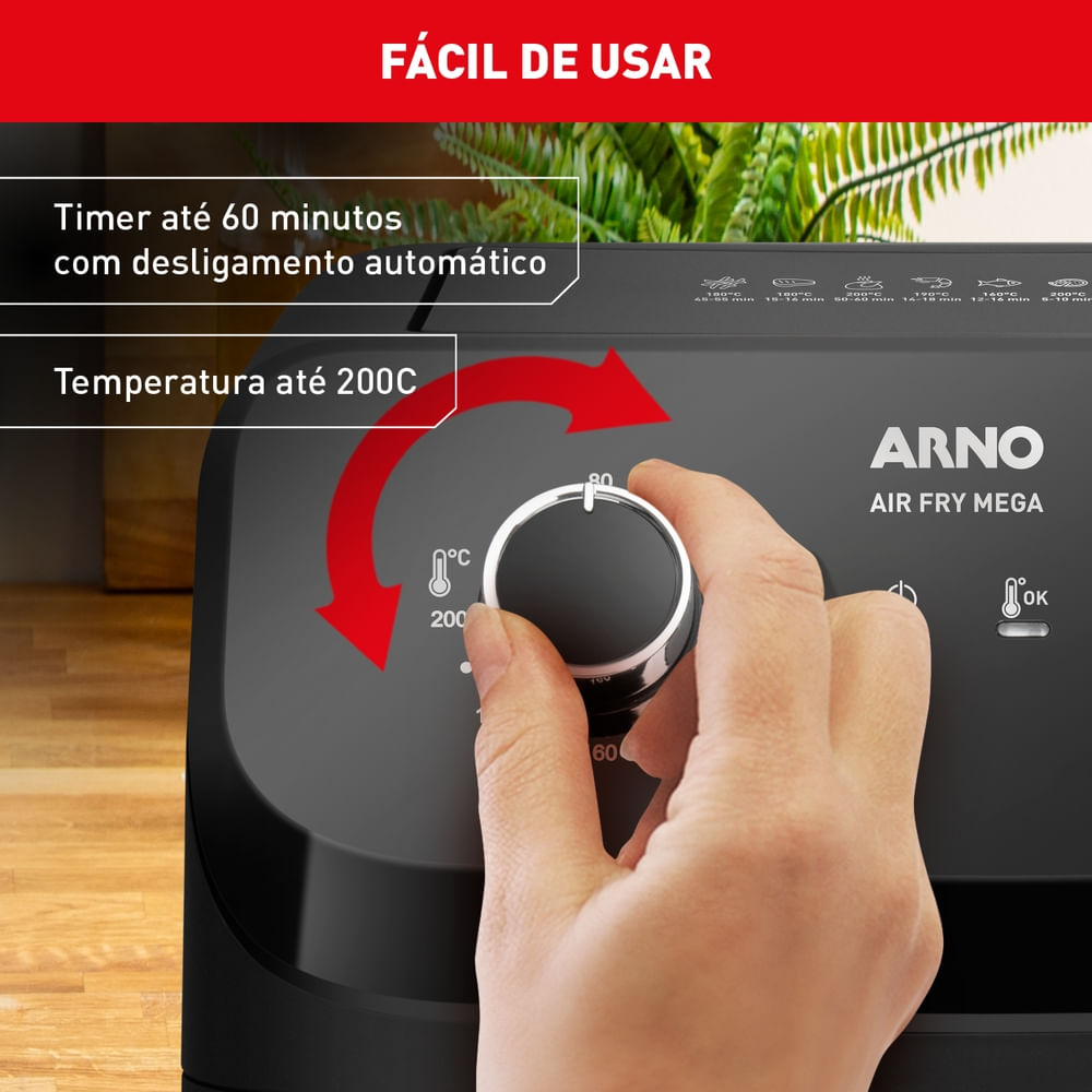 Fritadeira Air Fryer Arno Mega Mecânica 7,5L Preta AFM7