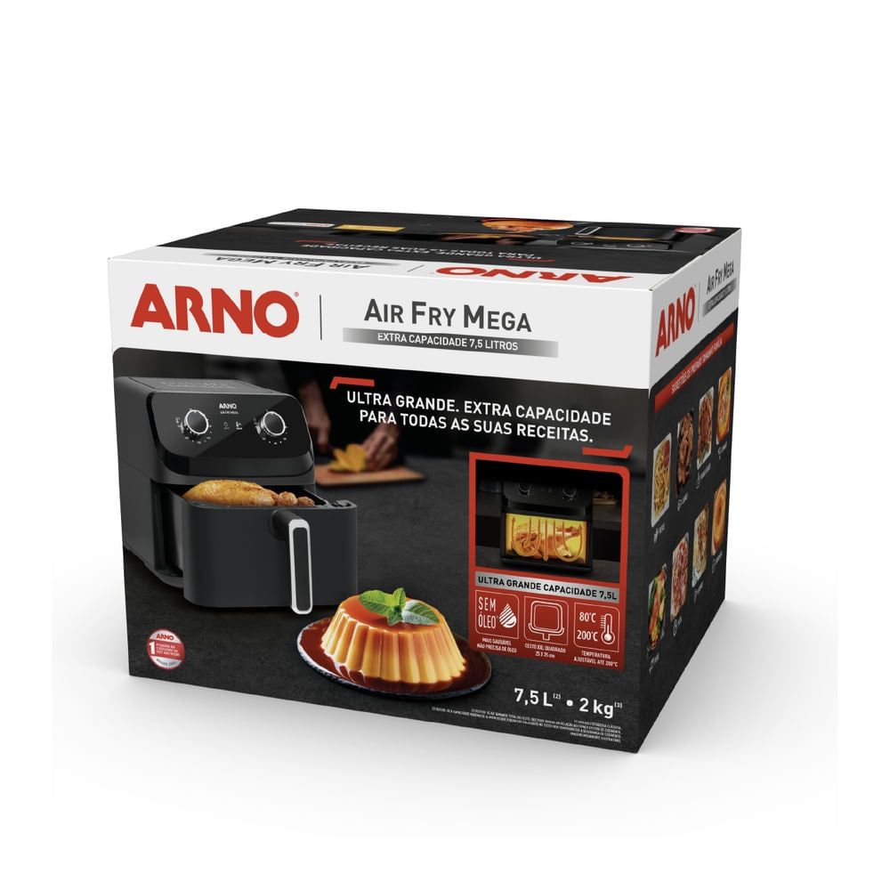 Fritadeira Air Fryer Arno Mega Mecânica 7,5L Preta AFM7