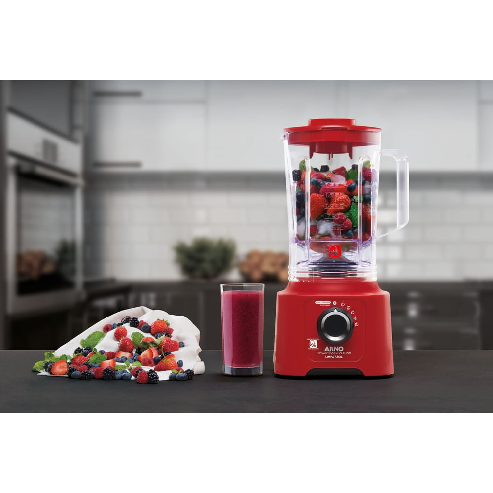 Liquidificador Arno Power Max Limpa Fácil 700W Vermelho com Lâminas Removíveis e Jarra de 3,1L LN61