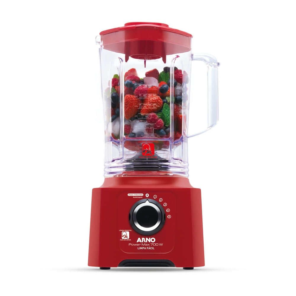Liquidificador Arno Power Max Limpa Fácil 700W Vermelho com Lâminas Removíveis e Jarra de 3,1L LN61