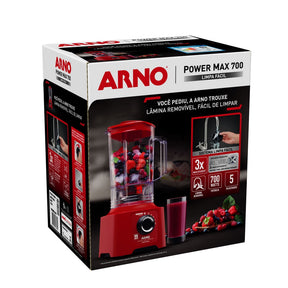 Liquidificador Arno Power Max Limpa Fácil 700W Vermelho com Lâminas Removíveis e Jarra de 3,1L LN61