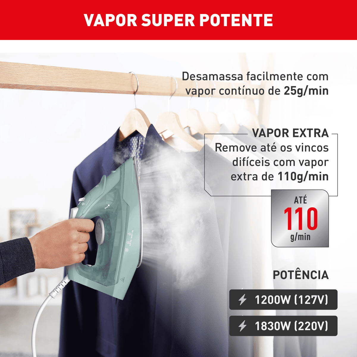 Ferro a Vapor Ecogliss Protect com Modo ECO e Desligamento Automático FECP