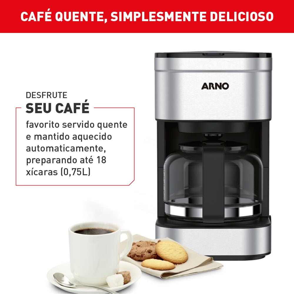 Cafeteira Filtro Arno Preferita Inox com 750ml de Capacidade e Jarra de Vidro CFPF