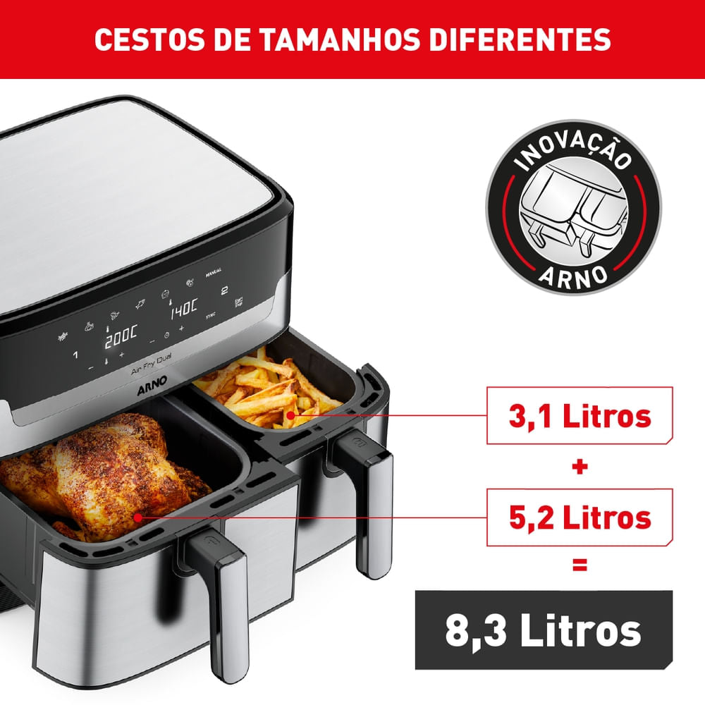 Fritadeira Air Fryer Arno Dual 5,2L+3,1L Inox AFD2