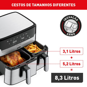 Fritadeira Air Fryer Arno Dual 5,2L+3,1L Inox AFD2