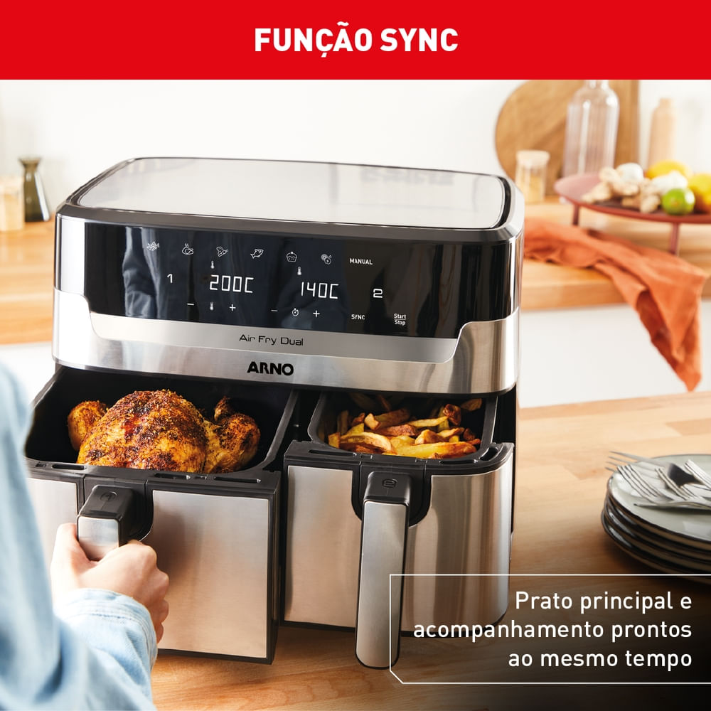 Fritadeira Air Fryer Arno Dual 5,2L+3,1L Inox AFD2