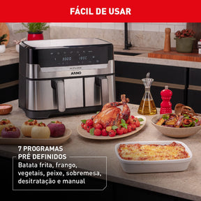 Fritadeira Air Fryer Arno Dual 5,2L+3,1L Inox AFD2