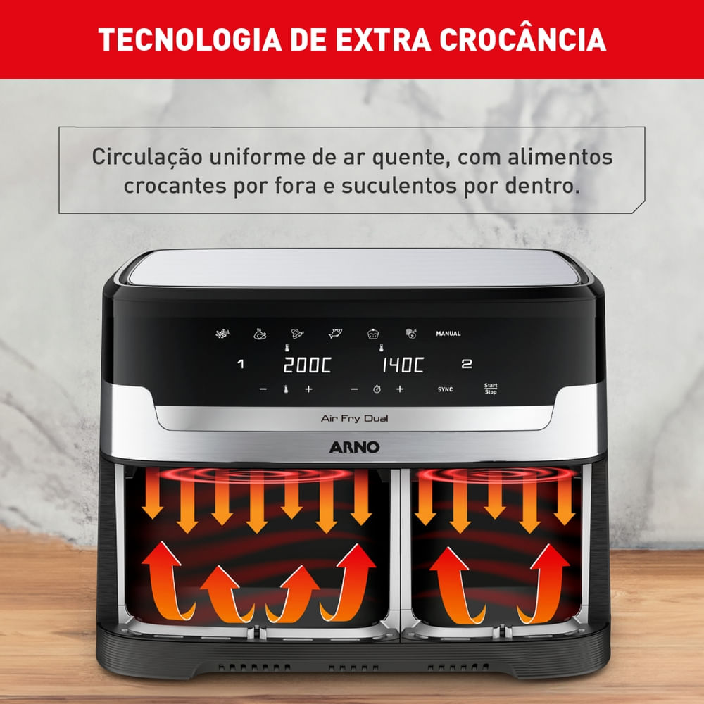 Fritadeira Air Fryer Arno Dual 5,2L+3,1L Inox AFD2