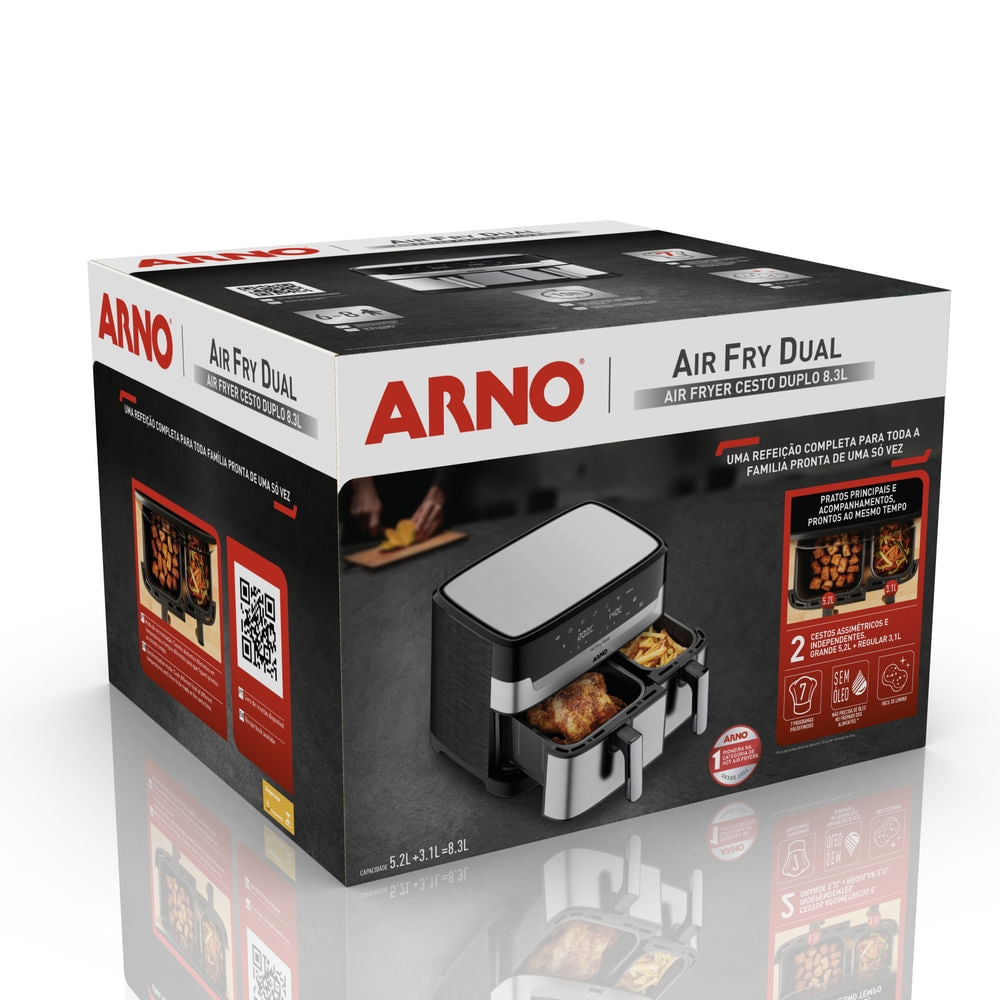 Fritadeira Air Fryer Arno Dual 5,2L+3,1L Inox AFD2