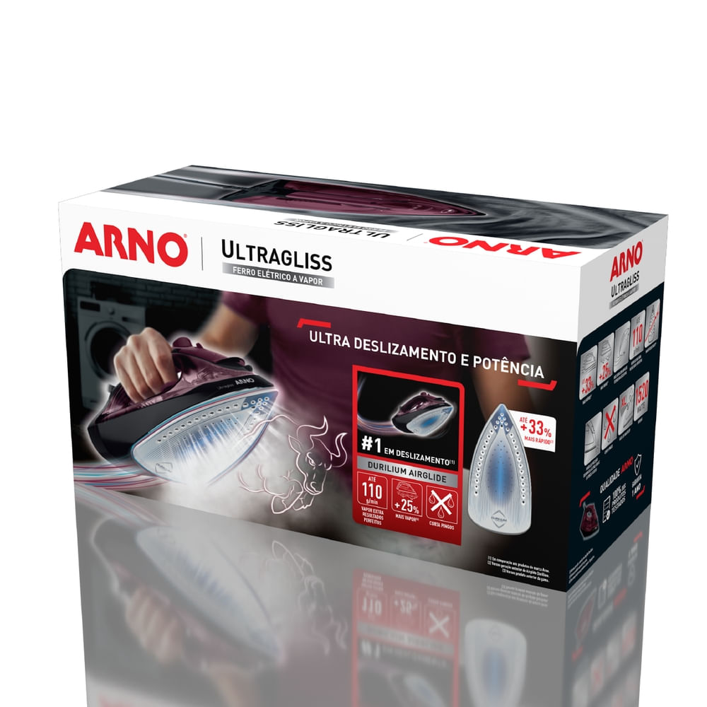 Ferro a Vapor Arno Ultragliss com Base Durilium Airglide FMV