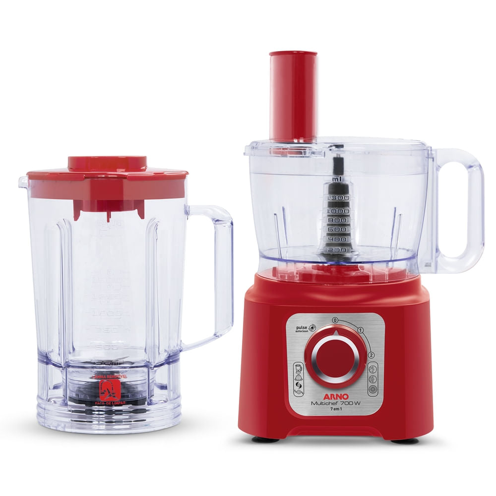 Multiprocessador de alimentos Arno Multichef 7 em 1 700W Limpa Fácil com Lâminas Removíveis Jarra de 3,1L Vermelho MP76