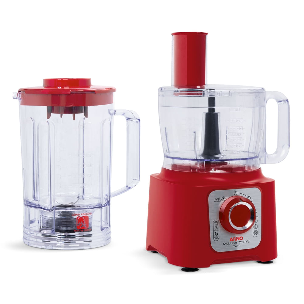 Multiprocessador de alimentos Arno Multichef 7 em 1 700W Limpa Fácil com Lâminas Removíveis Jarra de 3,1L Vermelho MP76