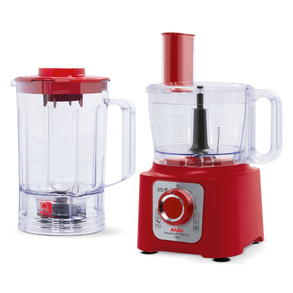 Multiprocessador de alimentos Arno Multichef 7 em 1 700W Limpa Fácil com Lâminas Removíveis Jarra de 3,1L Vermelho MP76