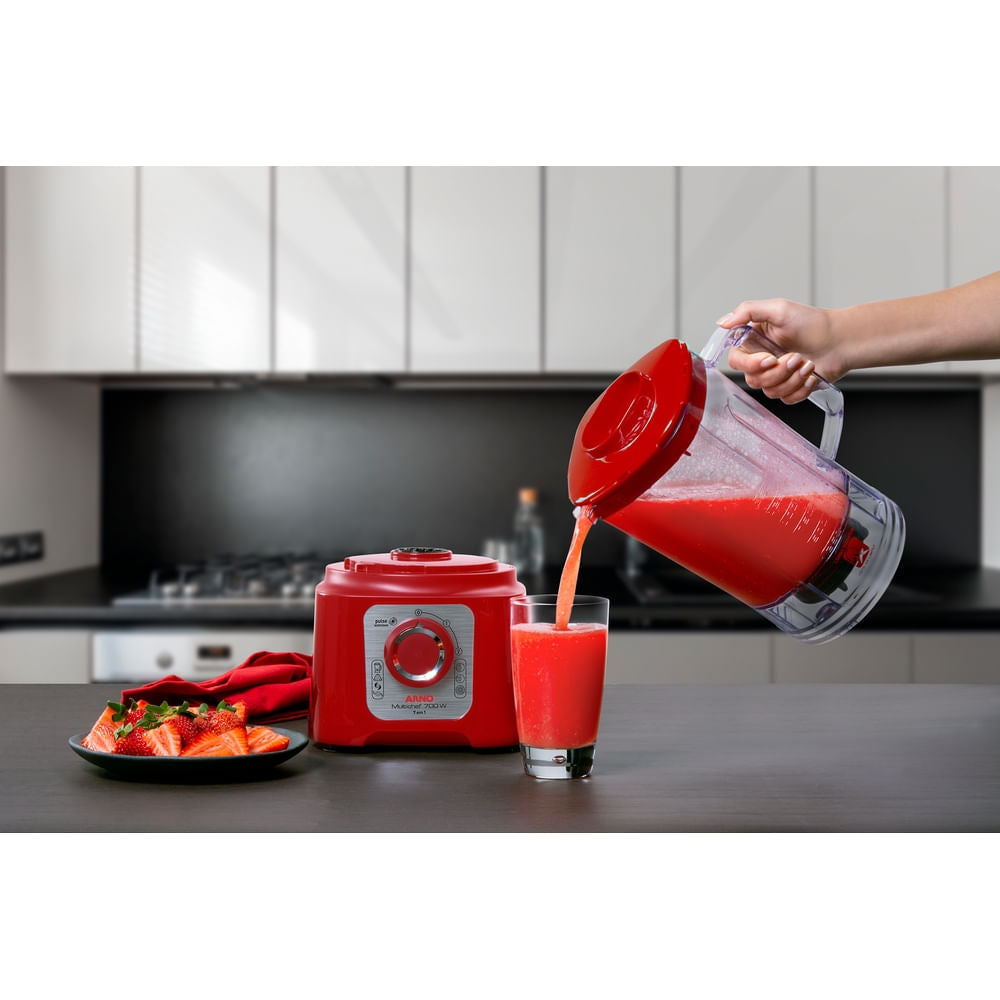Multiprocessador de alimentos Arno Multichef 7 em 1 700W Limpa Fácil com Lâminas Removíveis Jarra de 3,1L Vermelho MP76