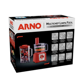 Multiprocessador de alimentos Arno Multichef 7 em 1 700W Limpa Fácil com Lâminas Removíveis Jarra de 3,1L Vermelho MP76