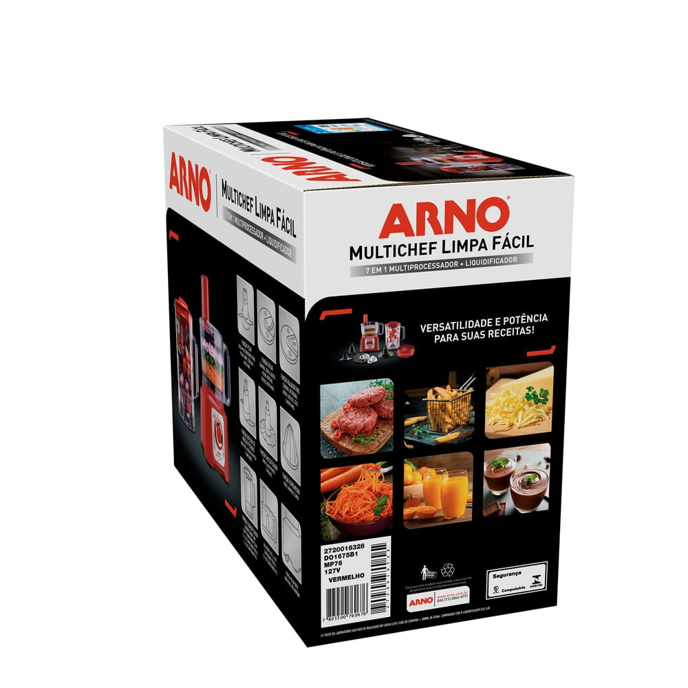 Multiprocessador de alimentos Arno Multichef 7 em 1 700W Limpa Fácil com Lâminas Removíveis Jarra de 3,1L Vermelho MP76