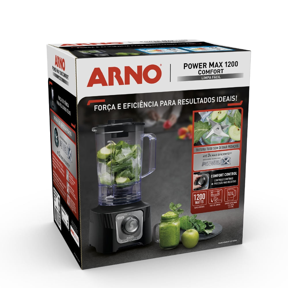 Liquidificador Arno Power Max Comfort Control 1200W Limpa Fácil Preto LN79
