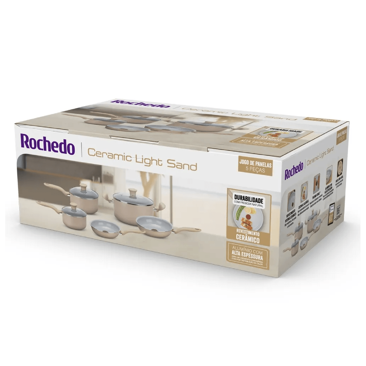 Jogo de Panelas Rochedo Ceramic Light Sand 5 peças