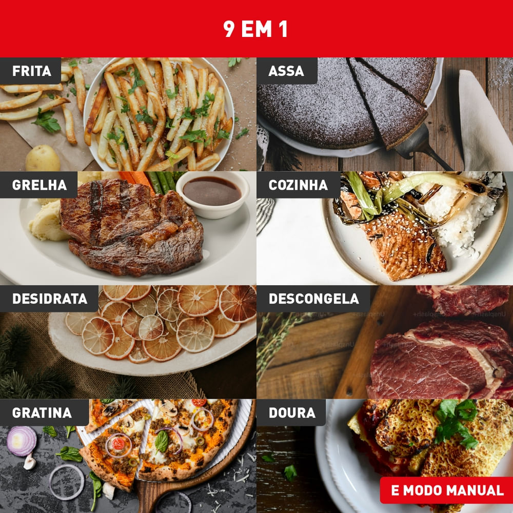 Fritadeira Air Fryer Arno Oven & Grill Expert 9x1 11L Preta UFE9